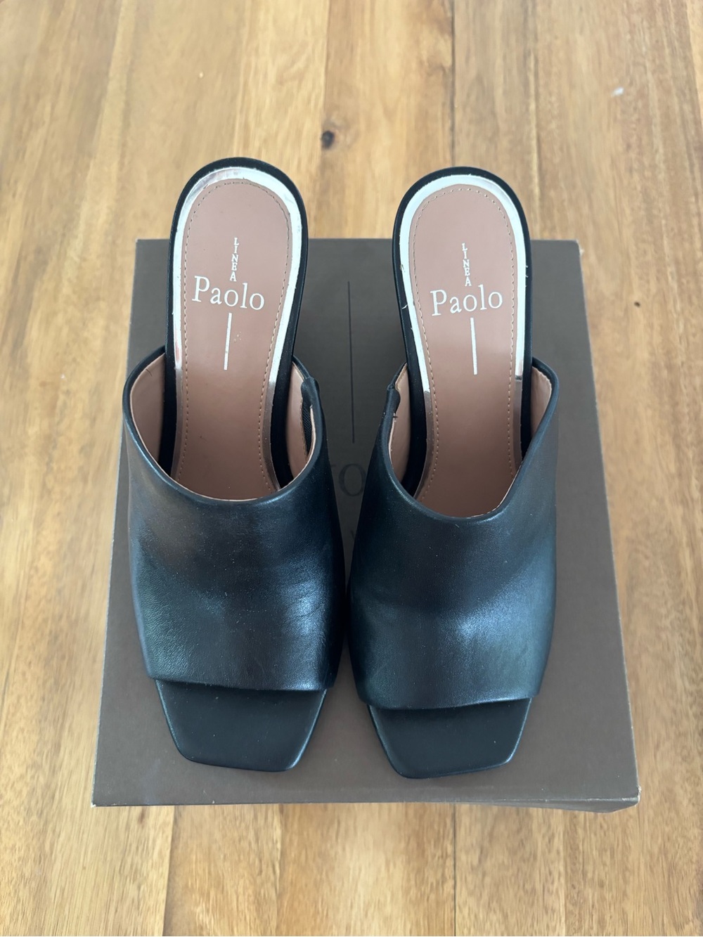 Linea Paolo Black Leather Open-Toe Wedge Mules - Picture 5 of 5